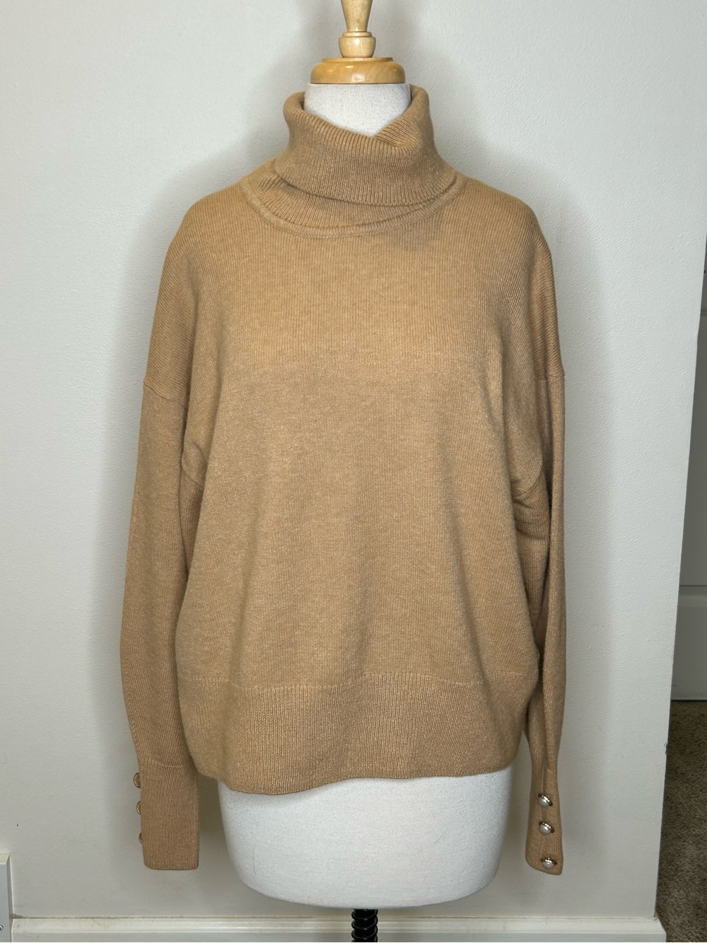 H&M Tan Turtleneck Sweater with Button Cuffs Size M NWT